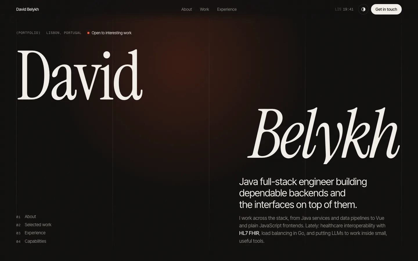 A generated portfolio using the Cinematic template