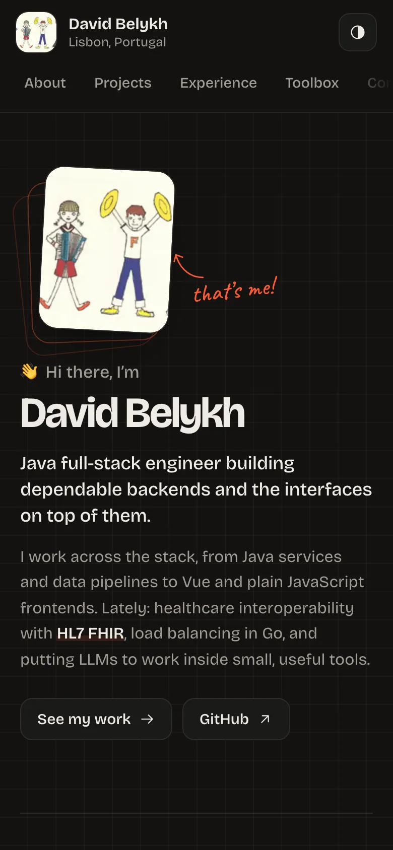 The same portfolio in the Personal template on a phone